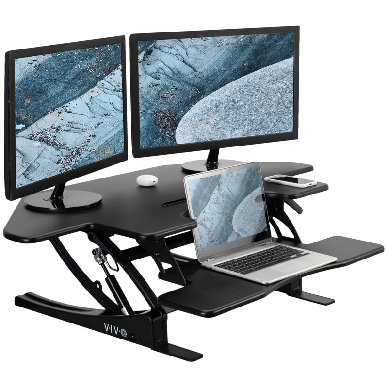 44" Corner Standing Desk Converter DESK-V000VC Series, Black/Black