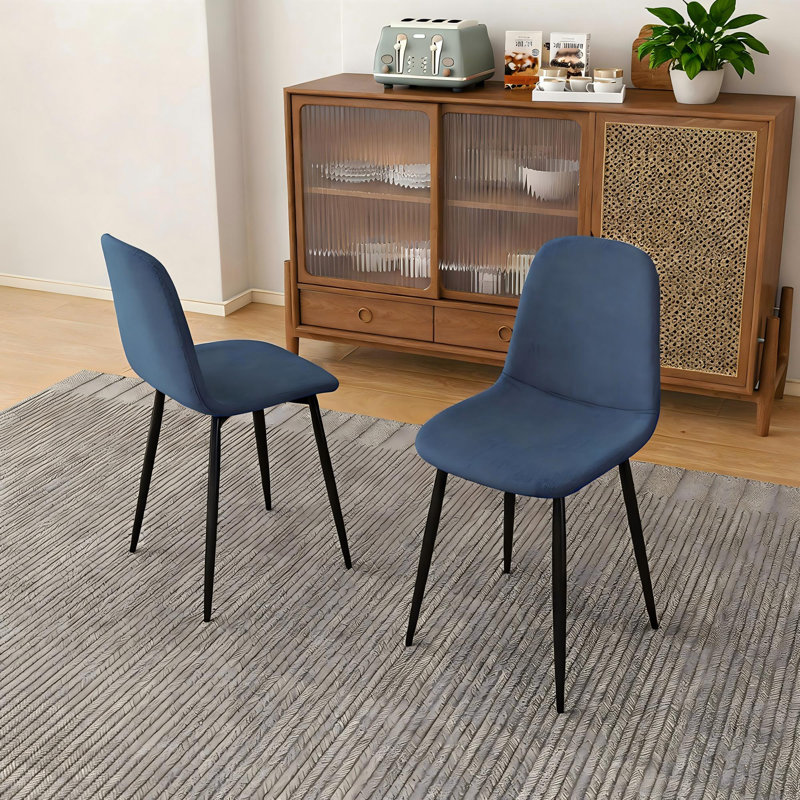 Ensemble de 4 chaises de salle à manger en tricot sans accoudoirs, Bleu