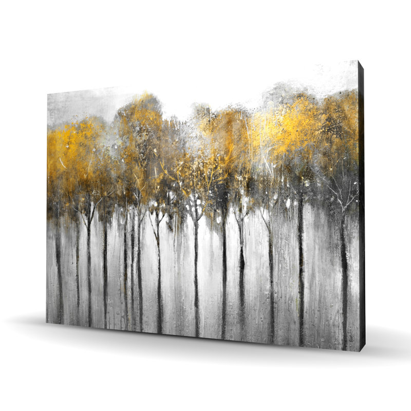 Abstract Yellow Forest - Contemporary Trees Canvas Art for Home, 48" H x 36" W