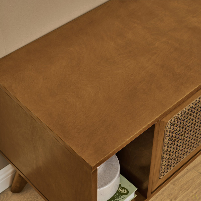 Meuble télé 67,9 po Mid-Century Modern Rattan, Brun