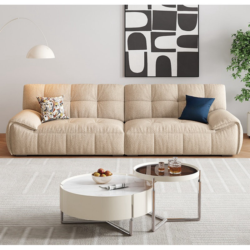 Canapé simple décontracté, H 34,65 po x l 110,24 po x P 37,4 po, Crème, crème