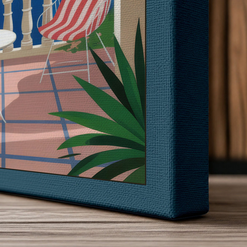 Mediterranean Terrace Coastal - Wrapped Canvas, 24x16 - 61.0 x 40.6 cm, Teal Border