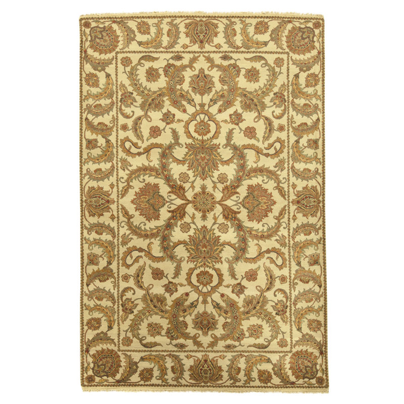 Hand Knotted Wool Oriental Area Rug in Ivory