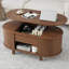 Table basse ovale à plateau relevable de 43,3 po avec rangement caché, centre de table en bois cannelé avec compartiment de rangement et tablette ouverte-543039202
