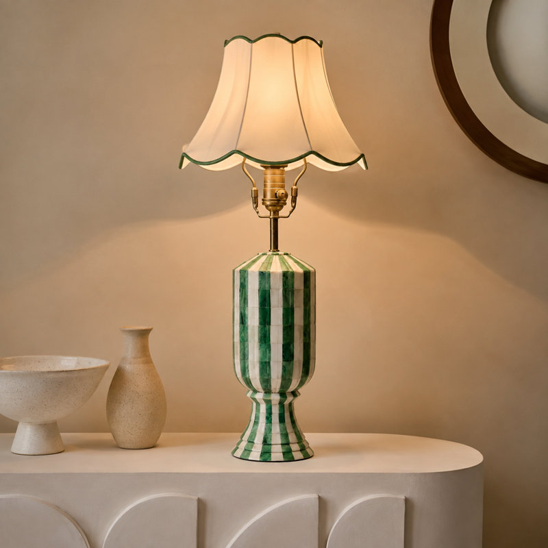 Handcrafted Eterna Bone Inlay Green Decorative Lamp Base