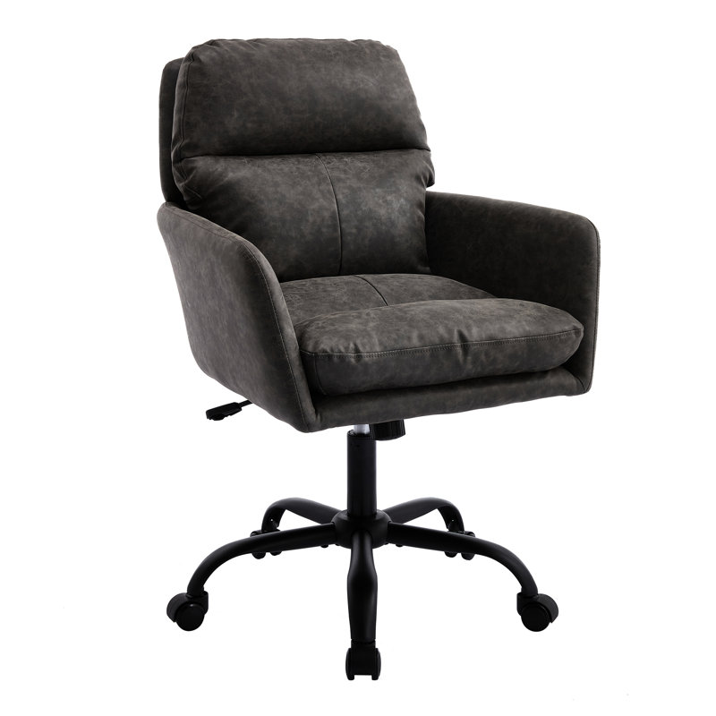 Chaise de bureau de couleur grise, hauteur réglable, cuir synthétique, structure en métal haute résistance et sièges confortables pour la chambre à coucher