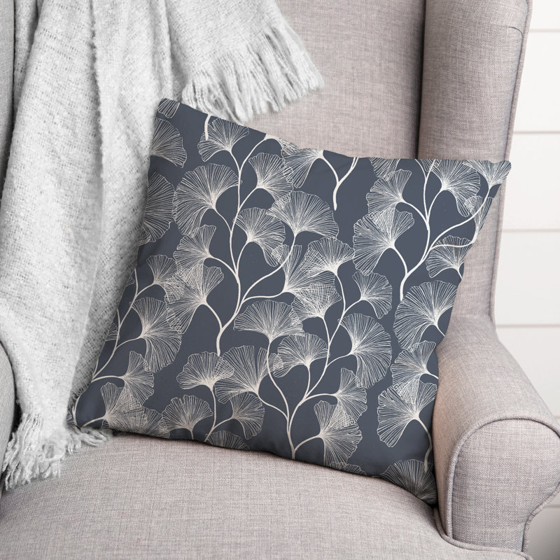 Floral Outdoor Reversible Throw Pillow, 18" H x 18" W, Slate
