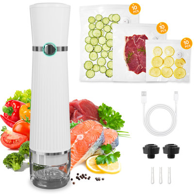 Machine à emballer sous vide portable, capacité de 68 oz, rechargeable, détection automatique de la pression, sacs et accessoires réutilisables inclus, blanc