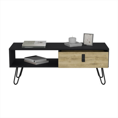 Engineered Wood Coffee Table with Hairpin Legs and Storage Drawer for Living Room, Rectangular, 40.9 W