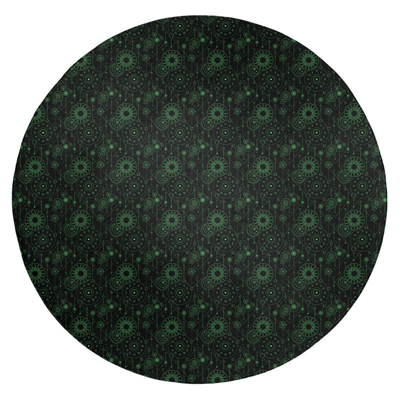 Tapis de zone astrologie noir/vert reg patterns, Rond 5 pi