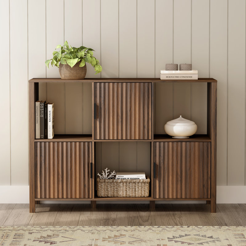 33.5“H*47.24"W Fluted Storage Organizer Bookshelf, Brown