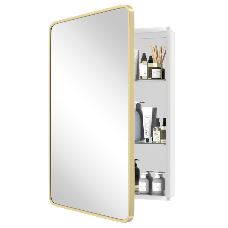 Armoire à pharmacie en aluminium avec miroir, H 36 po x l 24 po x P 3,8 po, Doré