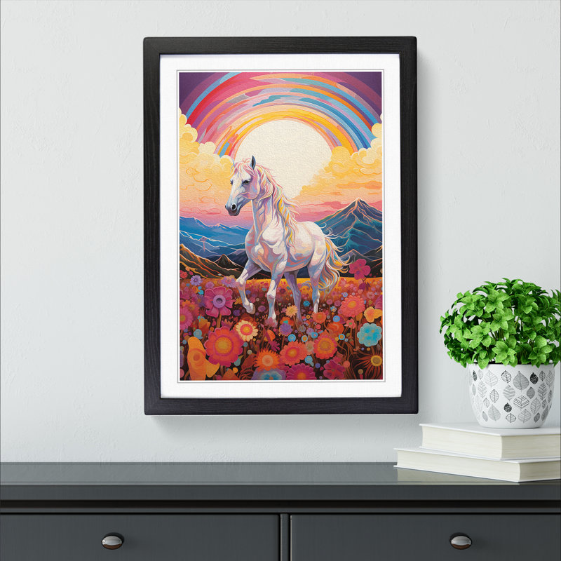 Pony Colour Field - Single Picture Frame Print on Wood, Black Framed, 64cm H x 46cm W x 2cm D
