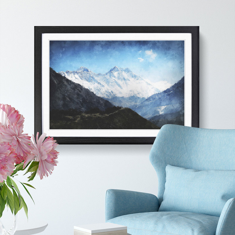 Mount Everest in Tibet and Nepal - Picture Frame Graphic Art Print, 62cm H x 87cm W x 2cm D, Black Framed