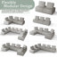 Ensemble de 6 chaises modulaires en velours gris clair, coin et repose-pieds-589044335