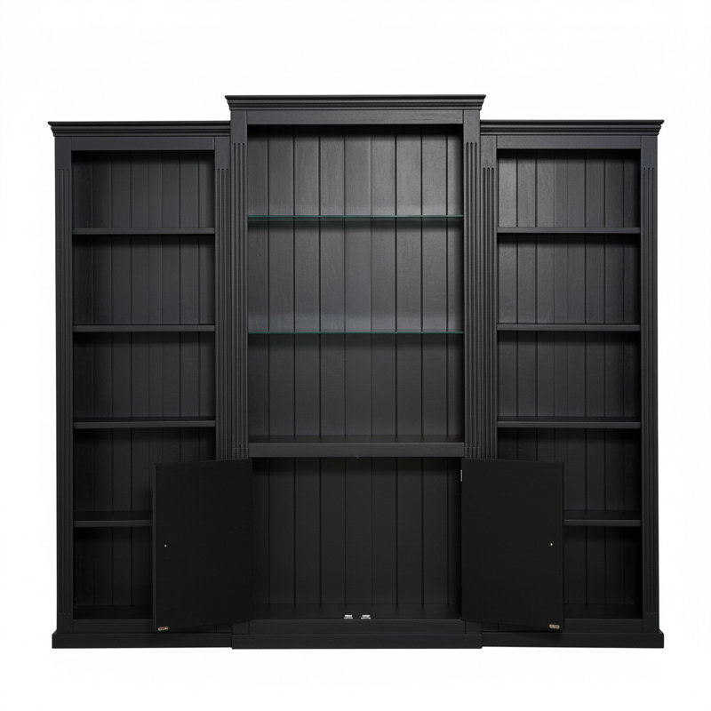 3 pièces 78,75 po à 3 niveaux avec bibliothèque et plafonnier réglable à 5 couleurs, Noir