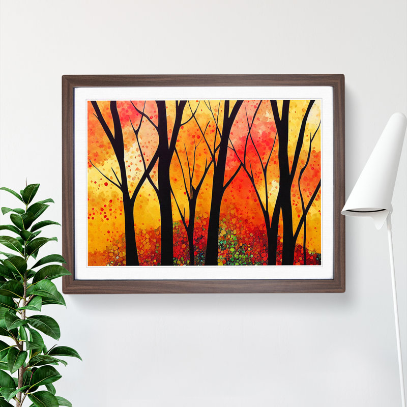 Colourful Autumn Forest Vol.4 Abstract - Single Picture Frame Painting, 25cm H x 34cm W x 2cm D, Walnut
