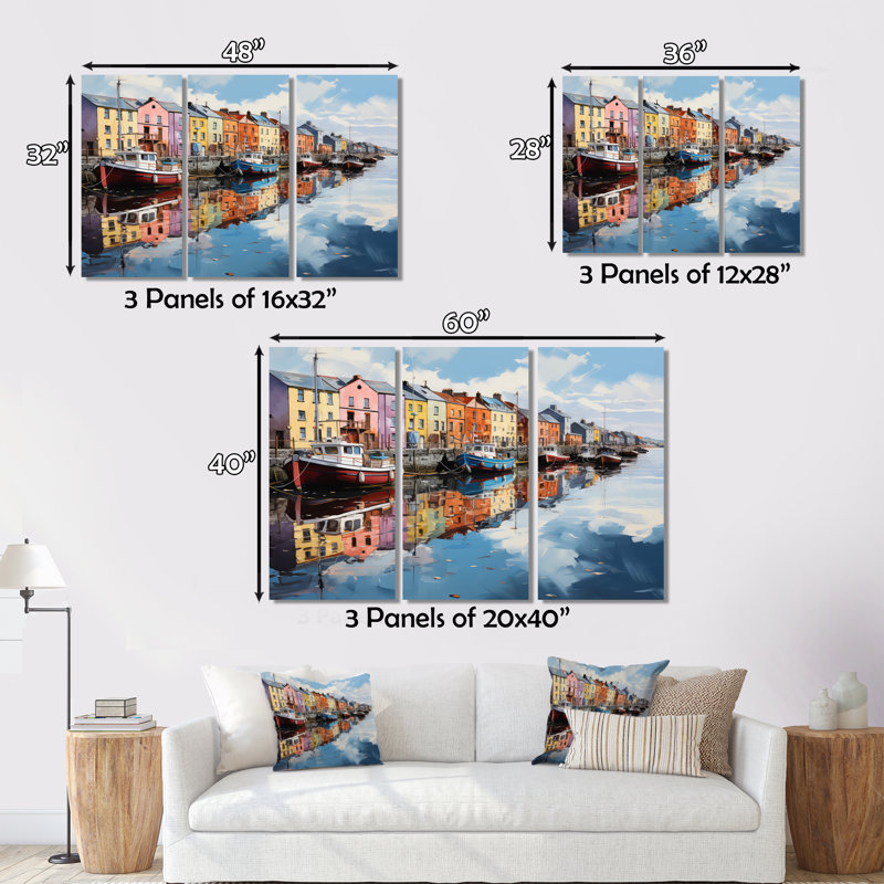 «Ireland Harbor Reflectionsan Acrylique I», reproduction encadrée, H 16 po x l 32 po x P 1 po, Cadre flottant érable