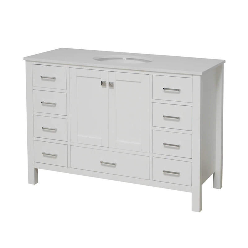 Claudett 48'' Single Bathroom Vanity with Top, White, Engineered White