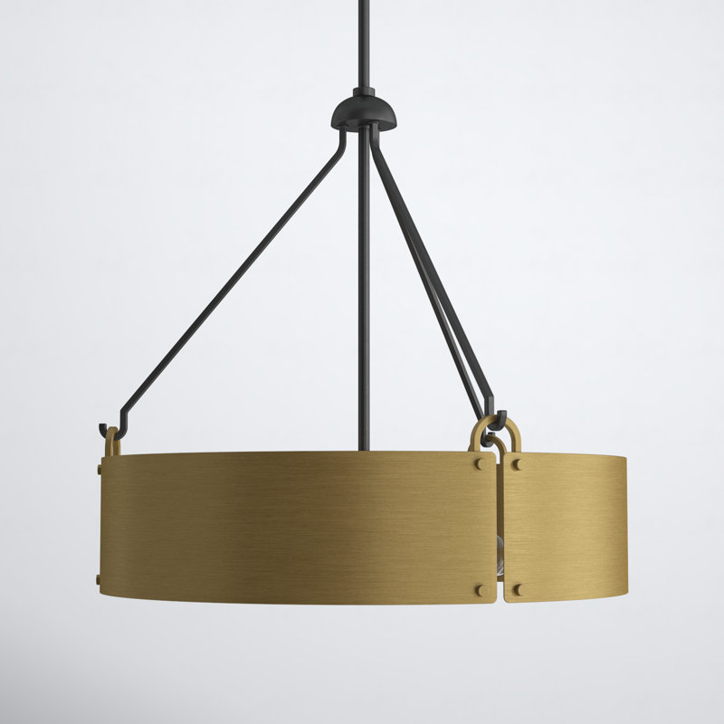 Ashanae 4 - Light Dimmable Drum Chandelier, Matte Black/Natural Brass, Natural Brass