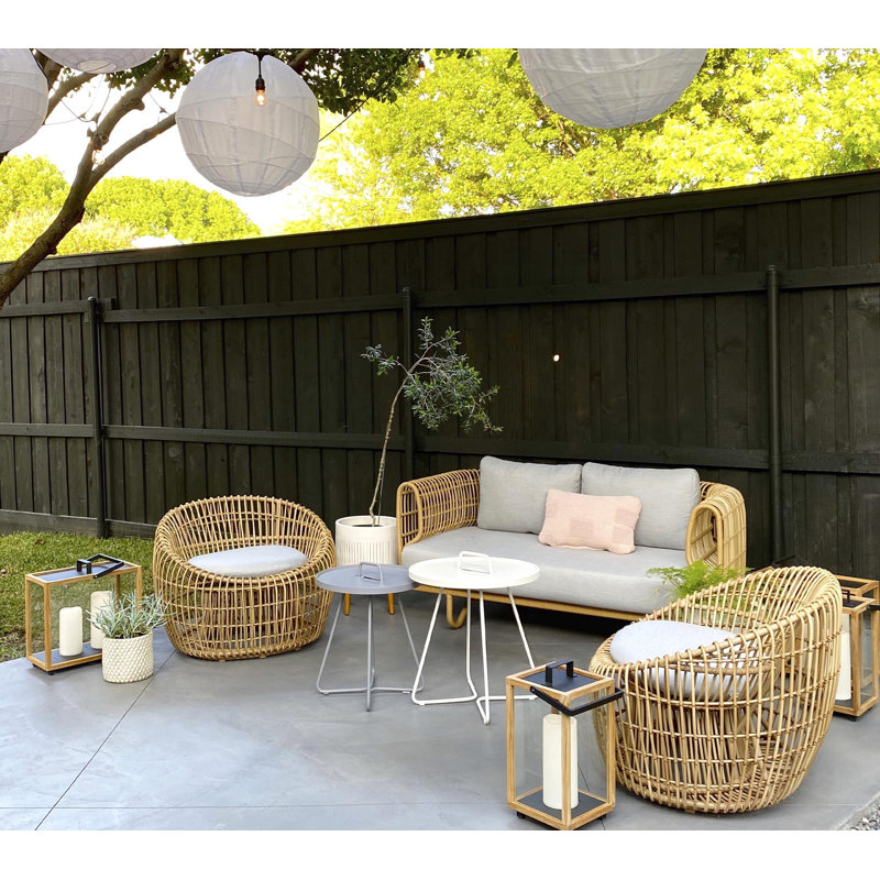 Nest 4 Piece Sofa Seating Group with Cushions, Natural Frame/Light Gray Cushion