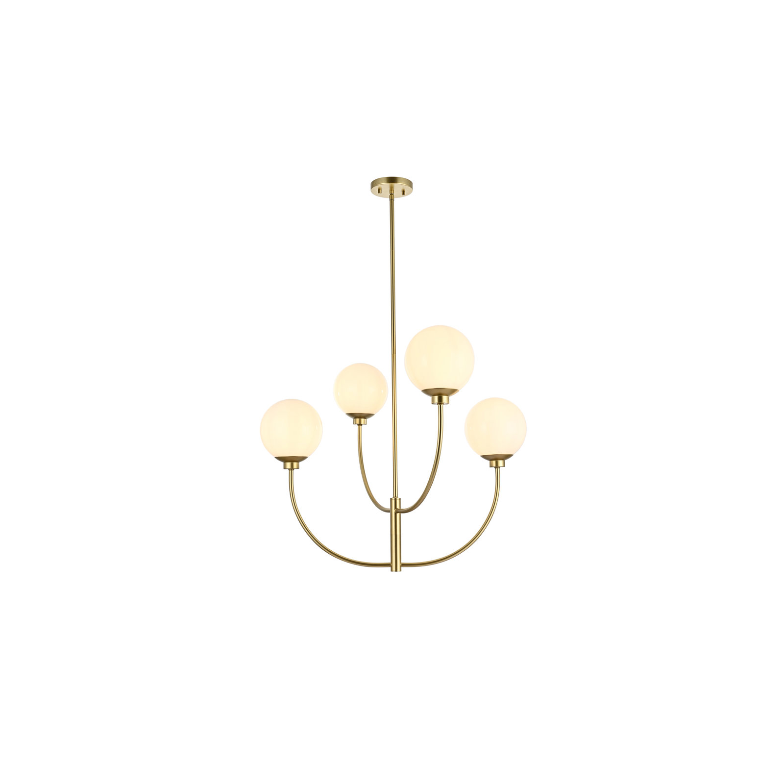 Kyle 4 - Light Dimmable Modern Linear Chandelier, 25" H x 30" W x 30" D, Brass
