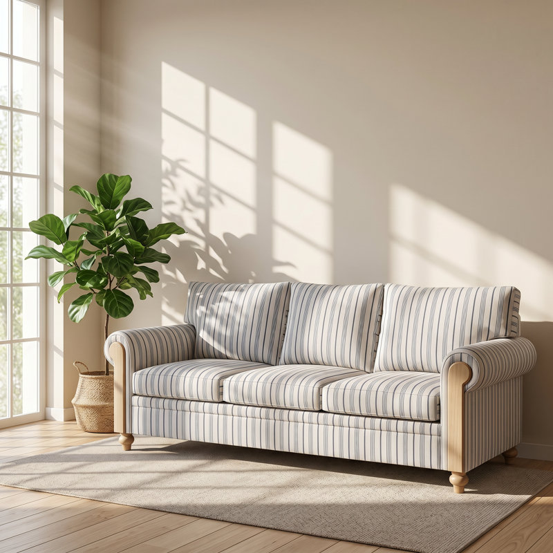 Chairone House 83.86" W x 30.91" D x 35.43" H Birch Wood 3-Seater Rolled Arm Sofa