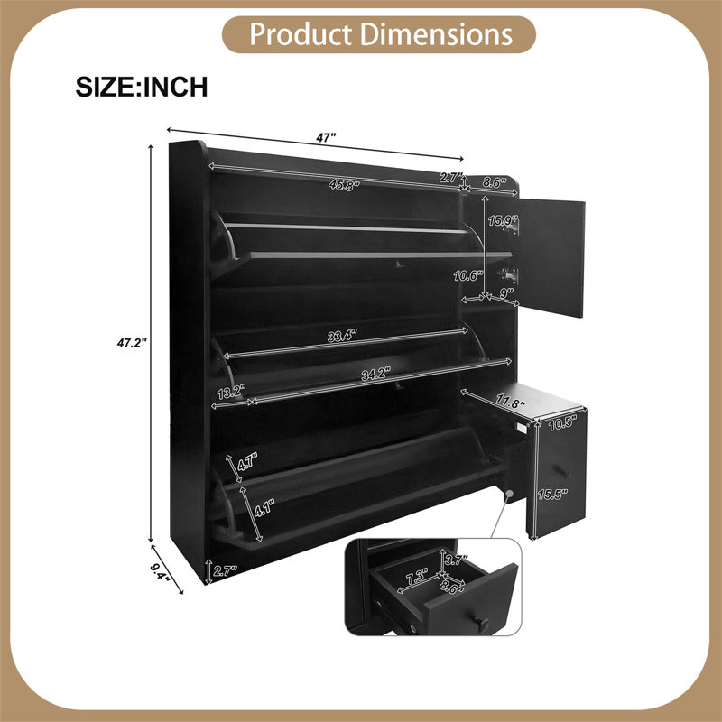24 Pair Shoe Storage Cabinet, Black