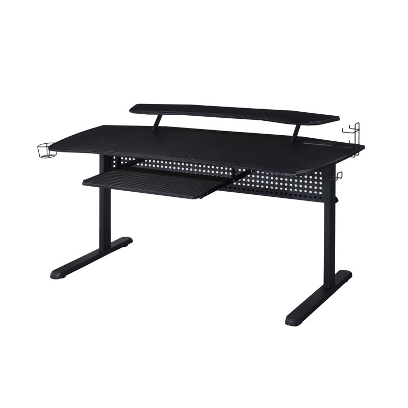 Ahad Writing Desk with Power Outlet, Black/Black