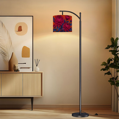 Lampe sur pied à arc avec abat-jour réglable Chrysanthemum Floral Bold Rose Mauve Blooms