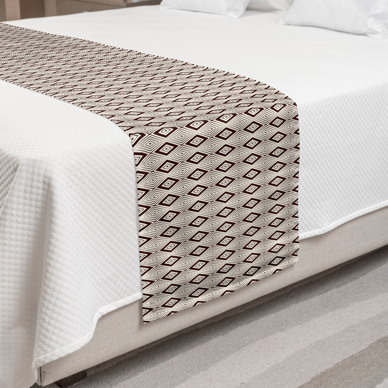 Ambesonne Abstract Bed Runner Nested Rhombus Eggshell and Seal Brown, King