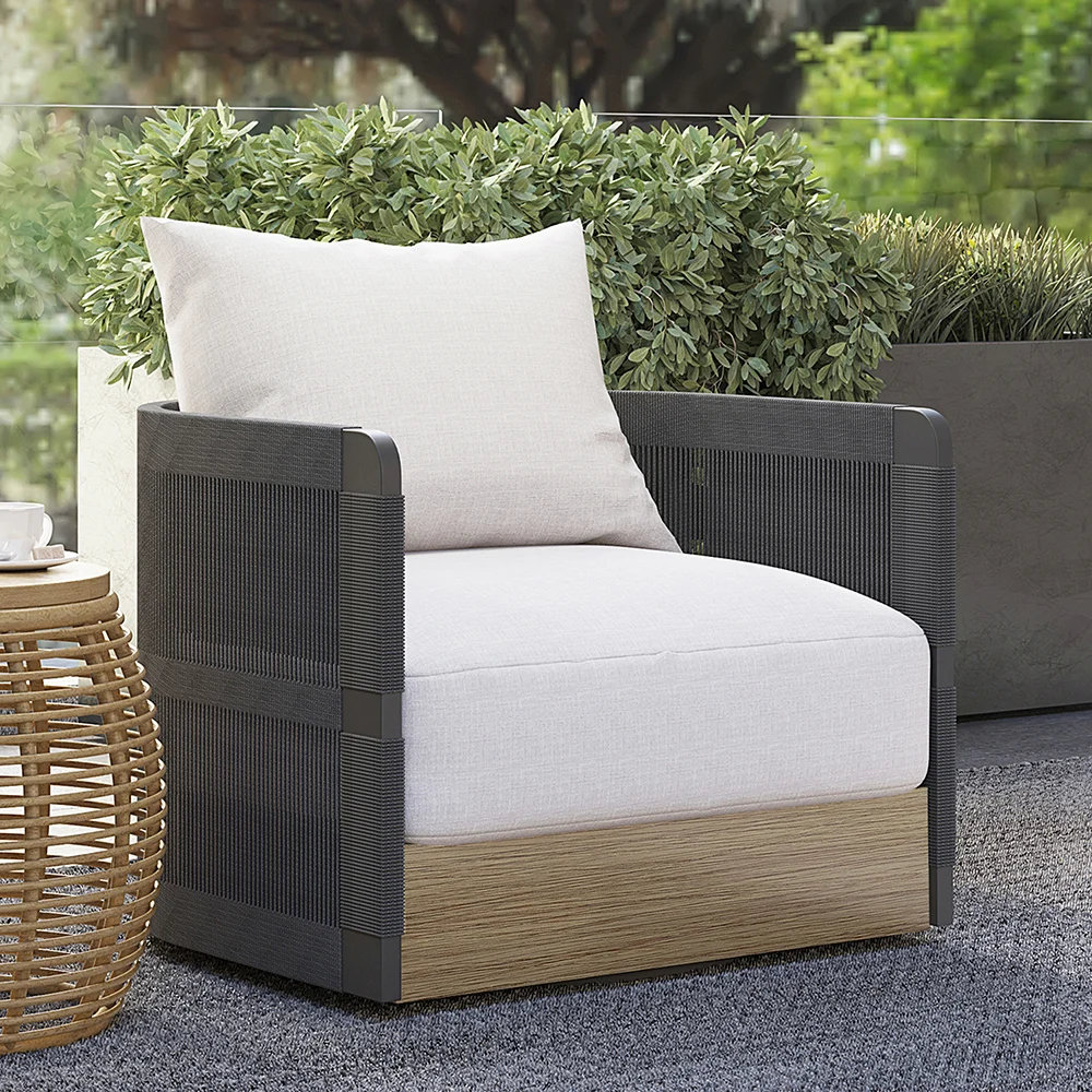 Kielah Woven Rope Outdoor Swivel Chair Sofa 360 Degree Rotatable Coastal Patio Armchair