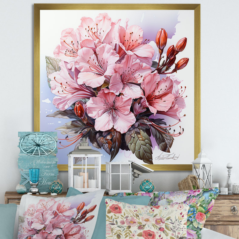 «Rhododendron Charm Bouquet In Winter», reproduction sur toile, H 30 po x l 30 po x P 1 po, Cadre doré simple