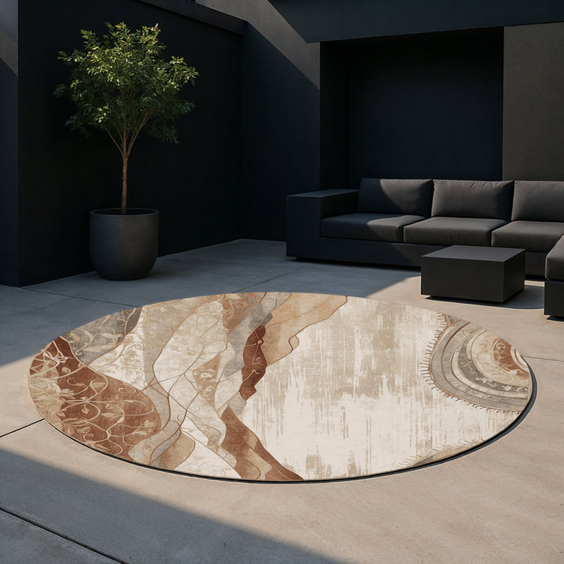 Arid Bloom Indoor And Outdoor Area Rug, Round 5'