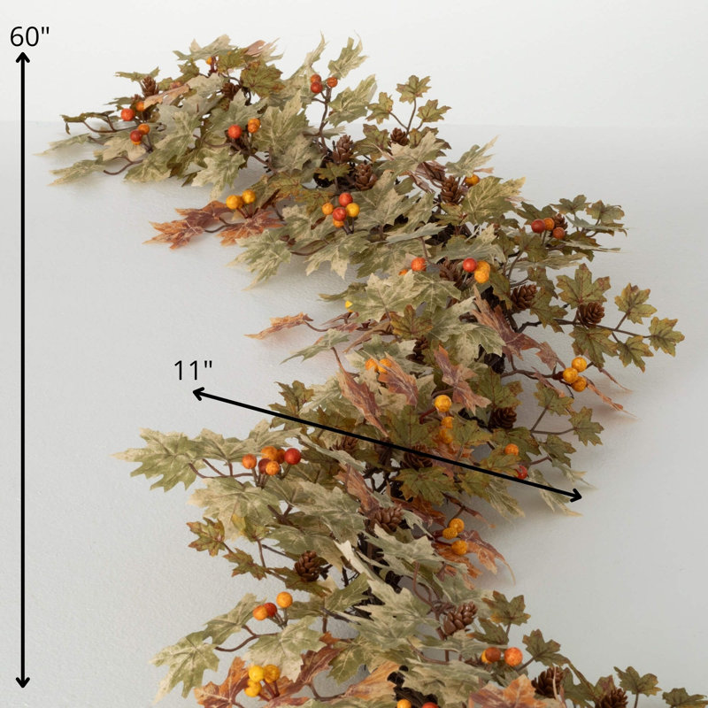 60" Artificial Mini Maple Leaf Garland, Green-Brown
