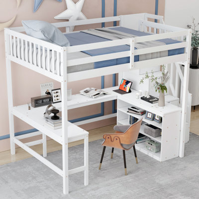 Full Size Loft Bed With Built-In Desk And Storage Staircase by Latitude Run