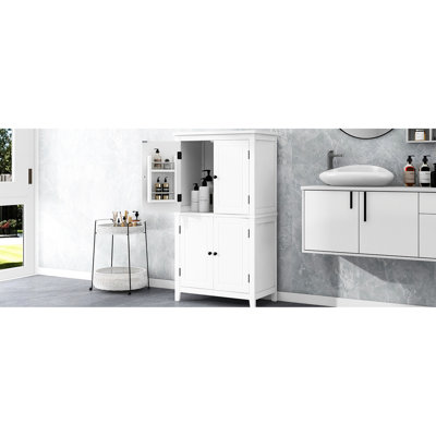 4 Door Freestanding Bathroom Unit - Adjustable Shelves, White , Construction Cabinet Doors Shelves Practical Function
