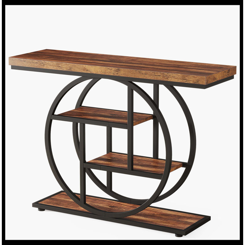 41.3" Console Table, Industrial 4-Tier Sofa Entryway Table With Circle Base