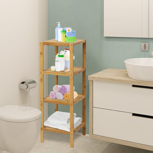 Lamar 17.75 W x 39.5 H x 13 D Solid Wood Free-Standing Bathroom Shelves Dotted Line Color: White