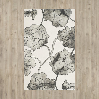 Coleman Hand Tufted Wool/Cotton Floral Rug in Ivory/Light Gray