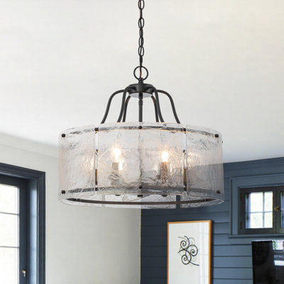 Luminaire suspendu tambour en verre texturé 6 lumières Art Mist