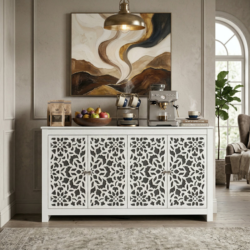 Culbreath Arrastia 4 Door Wide Sideboard, Pearl White Oak