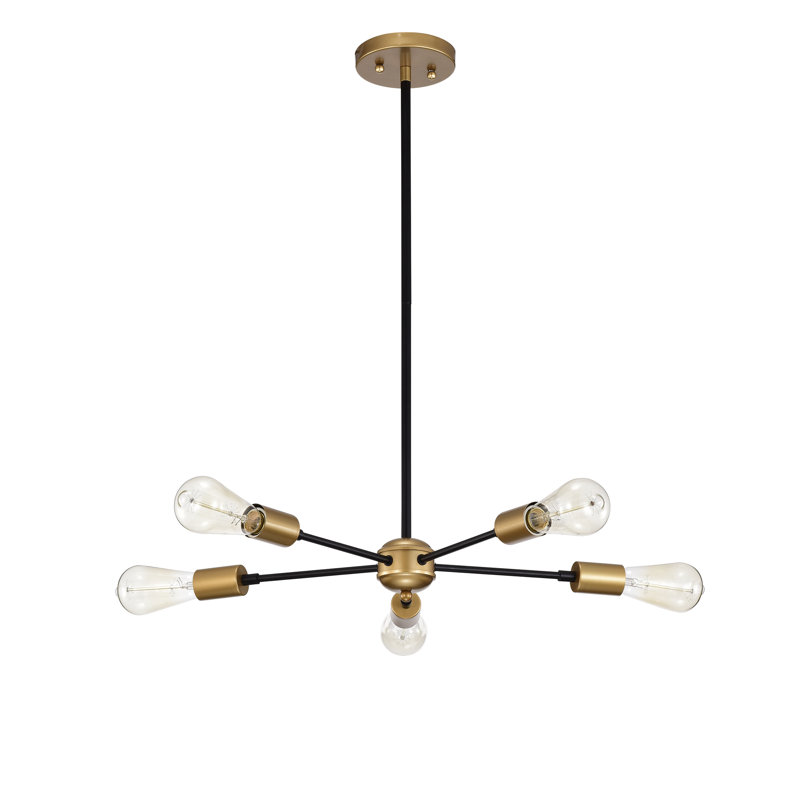 5 - Light Dimmable Sputnik Sphere Chandelier, Black/Gold