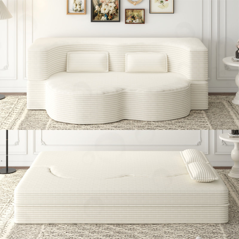 Canapé de plancher en velours côtelé avec 2 coussins, Beige Corduroy