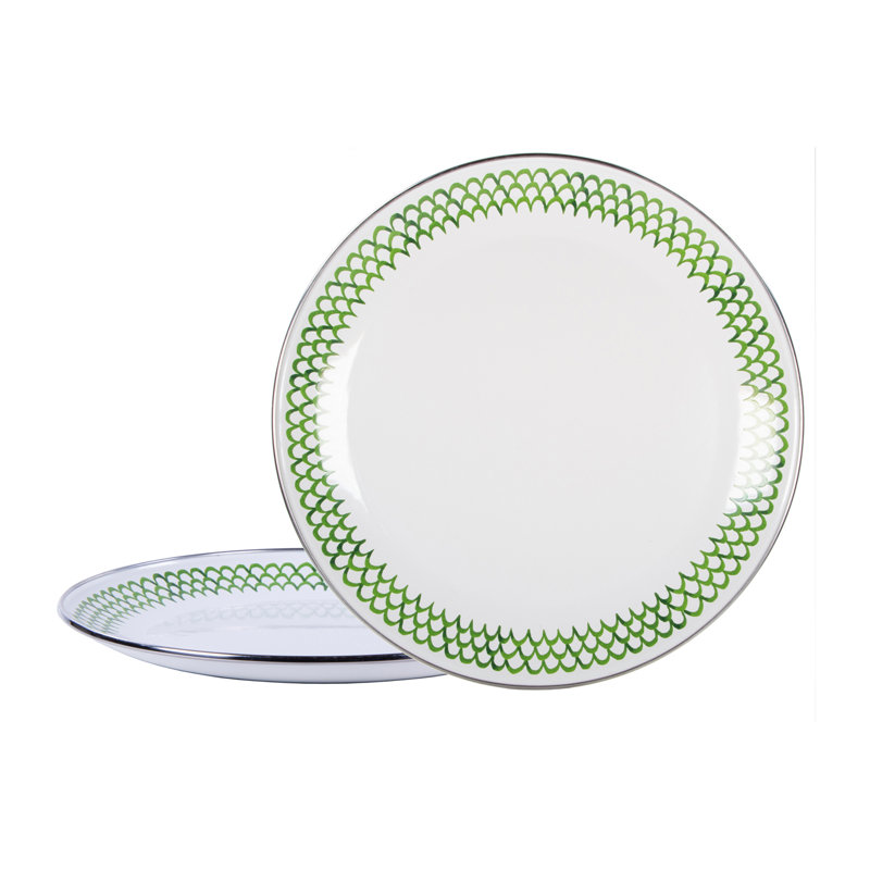 Green Scallop Handmade Enamelware Platter