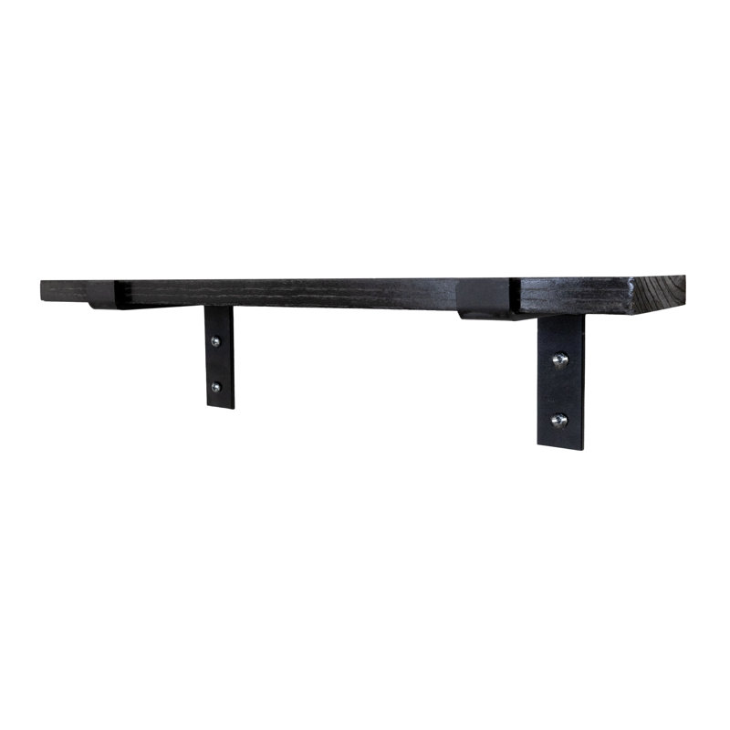Rayne Metal Bracket Oak Shelf, Black, 1" H x 22" W x 8" D