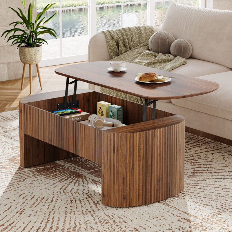 47-Inch Lift Top Coffee Table With Hidden Compartment And Storage Shelf For Living  Room