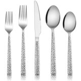 60-Piece Hammered Silverware Set, Stainless Steel Square Flatware Set Service for 12