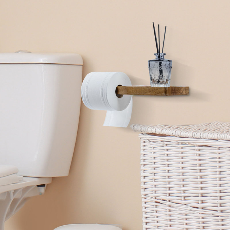 Acacia Wall Mounted Toilet Roll Holder with Shelf