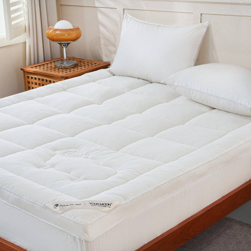 Surmatelas 100% laine naturelle avec housse en coton, 840 g / m², grand (blanc), Blanc, Grand lit